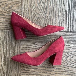 New Burgundy Faux Suede Pointy Block Heel Pump